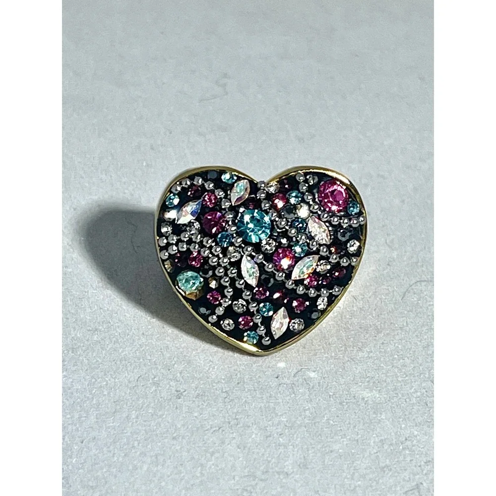 Vintage Linaje Stainless gold tone ring with multi-colored rhinestones sz. 5 3/4